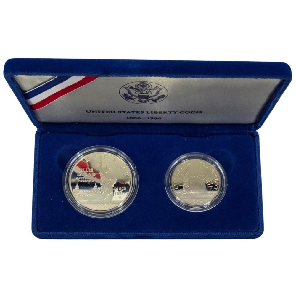 US Mint 1986 Liberty Coins 2-Piece Silver Proof Statue of Liberty Ellis Island